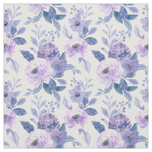 Lila Lavendel Wasserfarbe Floral Blaue Blätter Stoff