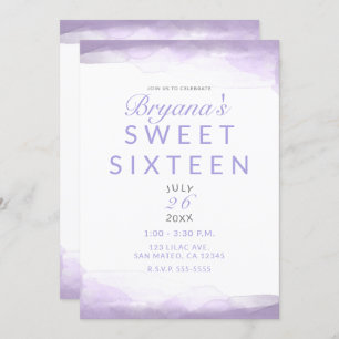 Lila Lavendel Wasserfarbe Moderner Chic Sweet 16 Einladung