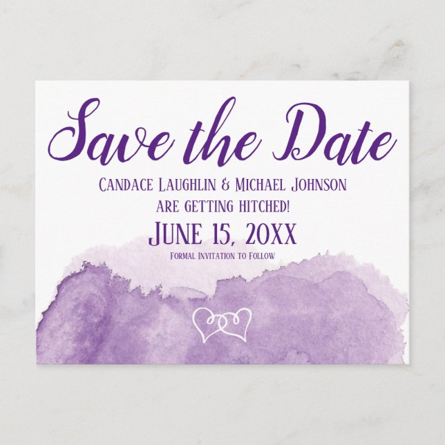 Lila Lavendel-Wasserfarbenhochzeit Das Datum speic Postkarte (Vorderseite)