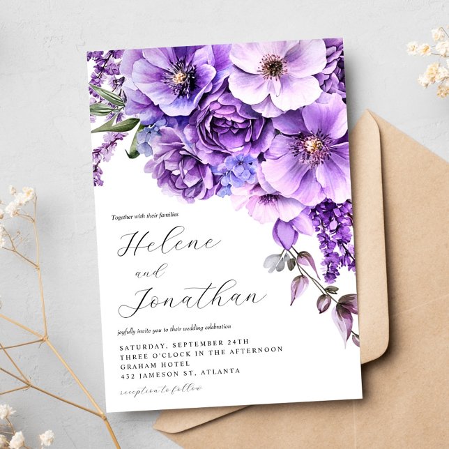Lila Lavendel Watercolor Garden Einladung (Purple Lavender Watercolor Garden Elegant Wedding Invitation)