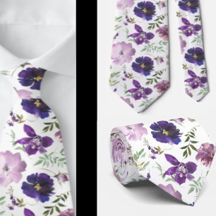 Lila Lavendel Weiße Wasserfarben Blume Krawatte