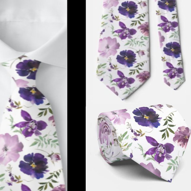 Lila Lavendel Weiße Wasserfarben Blume Krawatte (Von Creator hochgeladen)