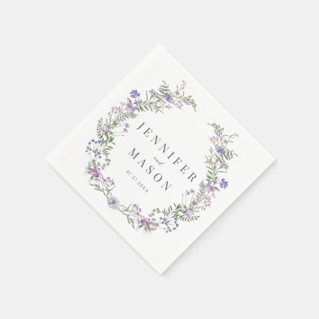 Lila Lavendel Wildblume Hochzeit Papier Napkins Serviette (Ecke)