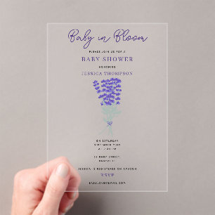 Lila Lavendel-Wildblumen-Baby-Shower Acryleinladungen