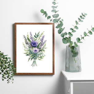 Lila Lavendelblumen-Eukalyptus-Grün Bouquet Poster
