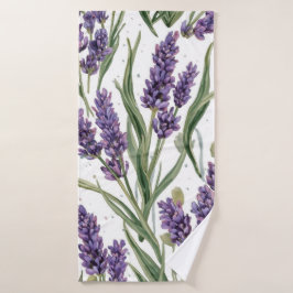 Lila Lavendelblüten Aquarell Botanik Badehandtuch