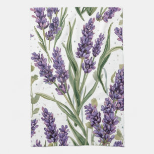Lila Lavendelblüten Aquarell Botanik Geschirrtuch