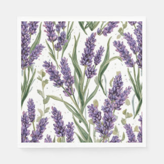 Lila Lavendelblüten Aquarell Botanik Serviette