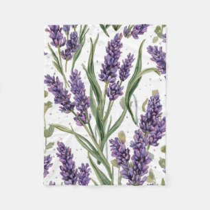 Lila Lavendelblüten Aquarell Botanisch Fleecedecke