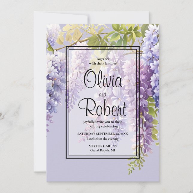 Lila Lavendelblütenhochzeit Einladung (Vorderseite)