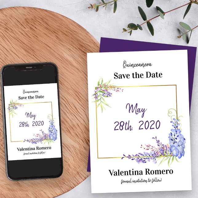 Lila Lavendelpark California Save The Date (Save the Date from my Purple Wisteria Quinceanera Collection)