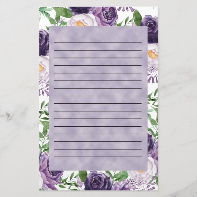 Lila Lavendelpeonies floralbeschichtet Briefpapier (Vorderseite)