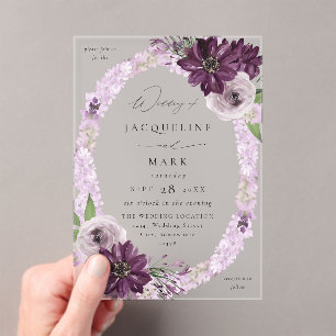 Lila- & Lavendelring-Hochzeit V2 Acryleinladungen
