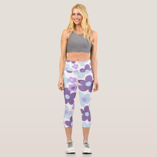 Lila Lavender Blue Daisies Retro Traum #1 #retro Capri Leggings