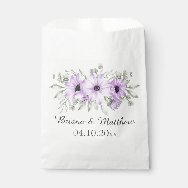Lila Lavender Blume Script Hochzeit Geschenktütchen (Vorderseite)