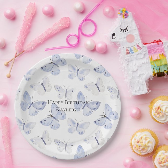 Lila Lavender Butterflies Geburtstag Pappteller (Party)