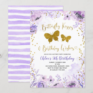 Lila Lavender Butterfly Kisses und Geburtstag Einladung