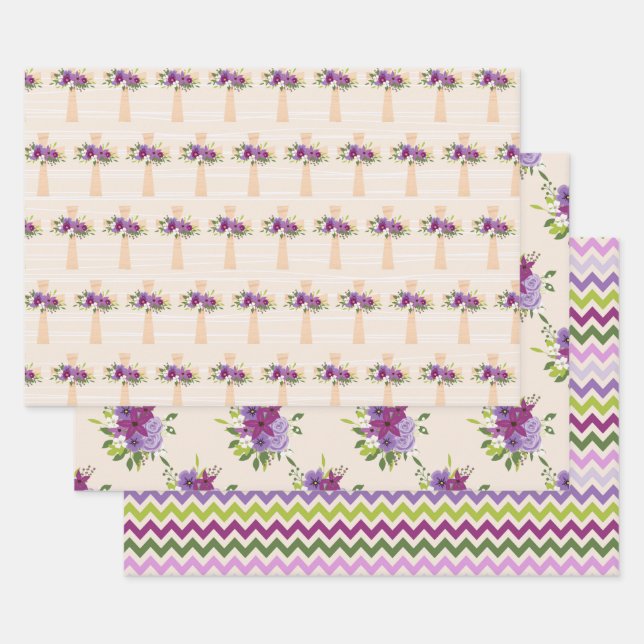 LILA & LAVENDER EASTER CROSSES WASSERFARBE BLUME GESCHENKPAPIER SET (Set)