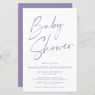 Lila Lavender Einfache Script Baby Dusche