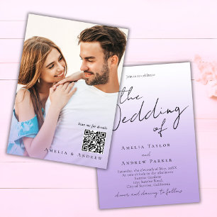 Lila Lavender Elegant Foto QR Code Hochzeit Einladung
