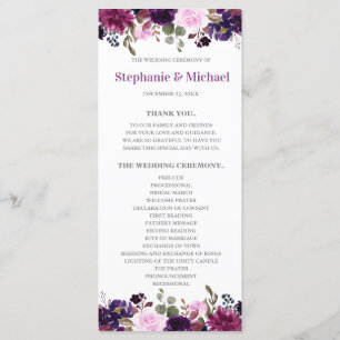 Lila Lavender Floral Boho Hochzeitskarte Programm