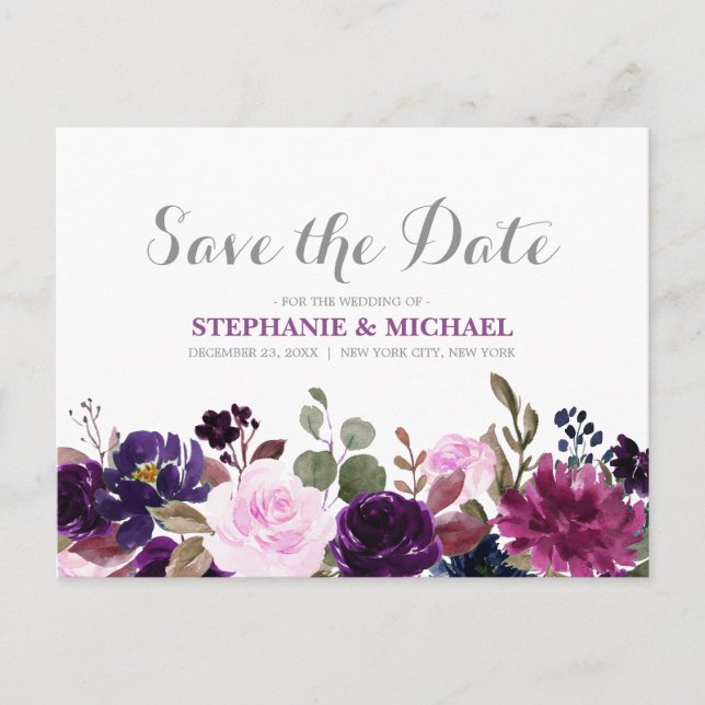Lila Lavender Floral Boho Save the Date Ankündigungspostkarte (Vorderseite)