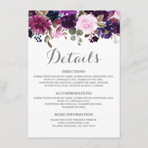 Lila Lavender Floral Boho Wedding Details Karte