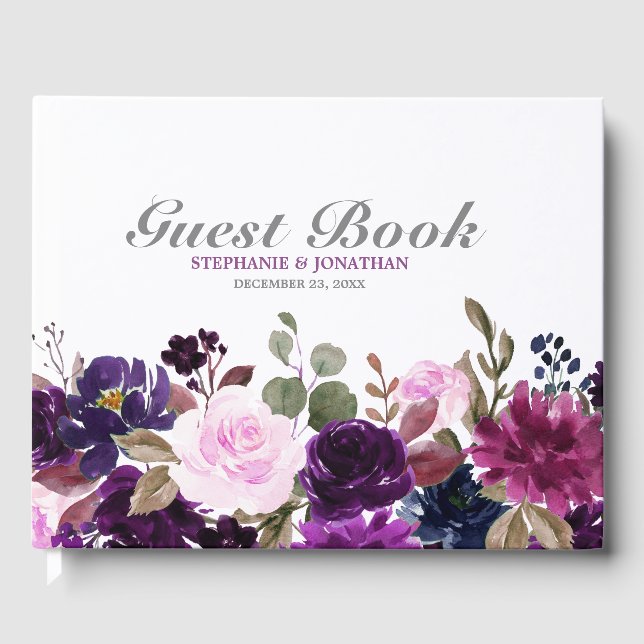 Lila Lavender Floral Boho Wedding Gästebuch (Vorderseite)