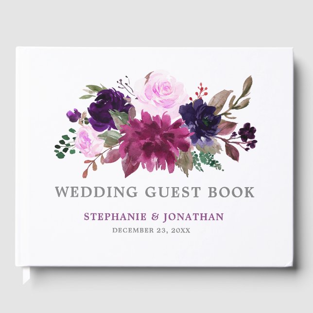 Lila Lavender Floral Boho Wedding Gästebuch (Vorderseite)