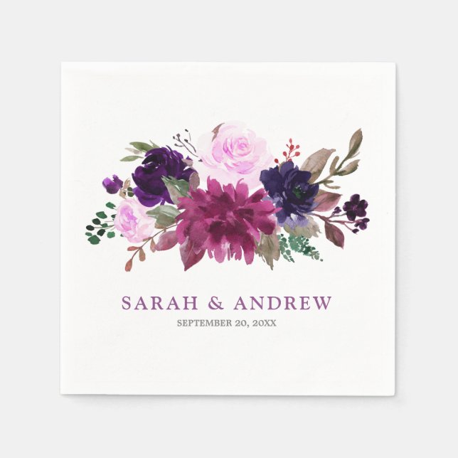 Lila Lavender Floral Boho Wedding Paper Napkin Serviette (Vorderseite)