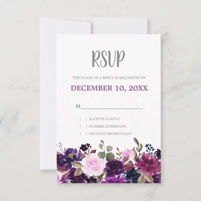 Lila Lavender Floral Boho Wedding RSVP Karte (Vorderseite)