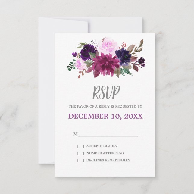 Lila Lavender Floral Boho Wedding RSVP Karte (Vorderseite)