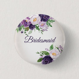 Lila Lavender Floral Greenery Bridesmaid Button
