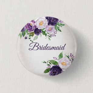 Lila Lavender Floral Greenery Bridesmaid Button