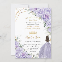 Lila Lavender Floral Quinceañera Dama Vorschlag Einladung