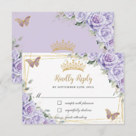 Lila Lavender Floral Quinceñera Butterfliegen RSVP Karte