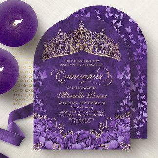 Lila Lavender Floral Tiara Quinceanera Einladung