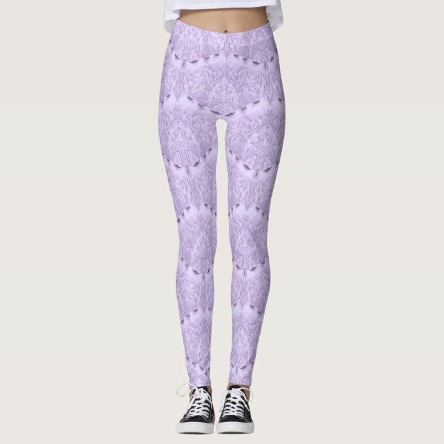 Lila Lavender Girly Vintag Lace Pearls Muster Leggings (Vorderseite)