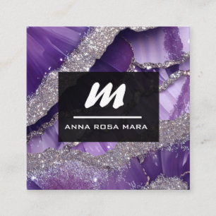 *~* Lila Lavender Glam Luxe Initial QR AP66 Quadratische Visitenkarte