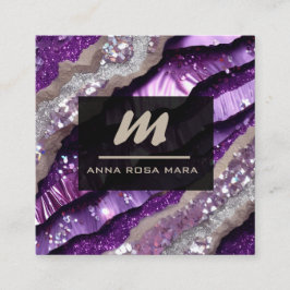 *~* Lila Lavender Glam QR Luxe Initial AP66 Quadratische Visitenkarte