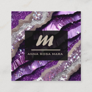 *~* Lila Lavender Glam QR Luxe Initial AP66 Quadratische Visitenkarte