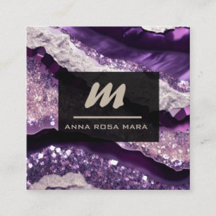 *~* Lila Lavender Glam QR Luxe Initial AP66 Quadratische Visitenkarte