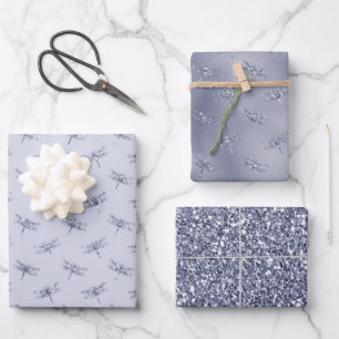 Lila Lavender Glitzer Dragonflies   Geschenkpapier Set
