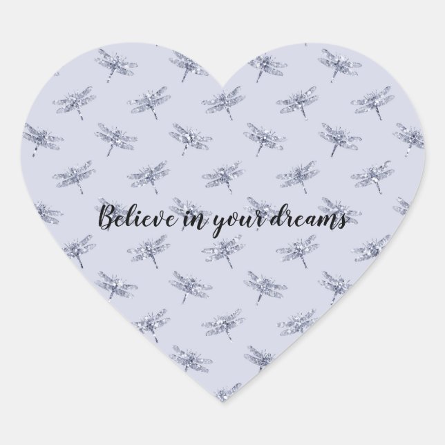 Lila Lavender Glitzer Dragonflies Herz-Aufkleber (Vorderseite)