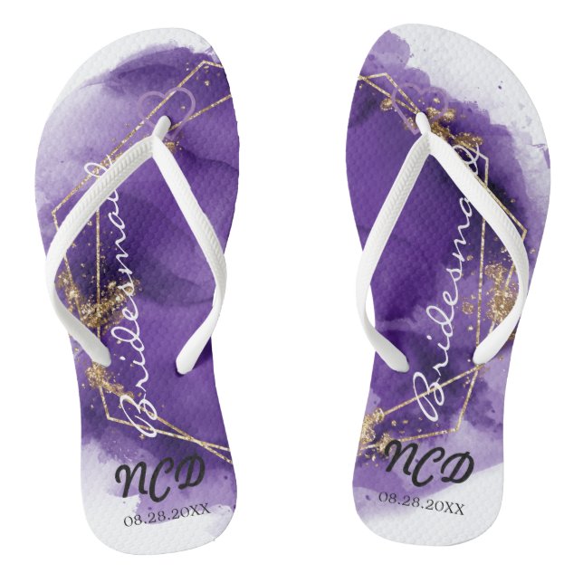 Lila Lavender Gold Bridesmaid für Monogram Flip Flops (Fußbett)