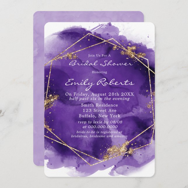 Lila Lavender Gold Paint Brautparty Invitati Einladung (Vorne/Hinten)