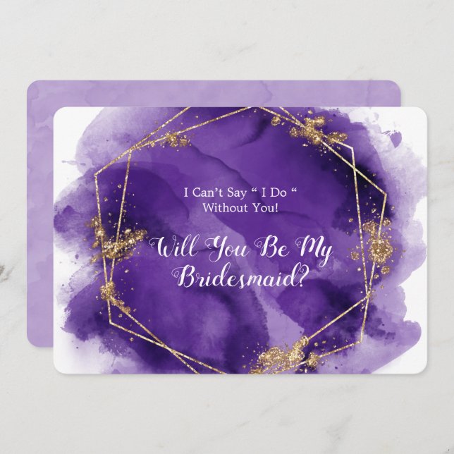 Lila Lavender Gold werden Sie mein Bridesmaid Inv. Einladung (Vorne/Hinten)