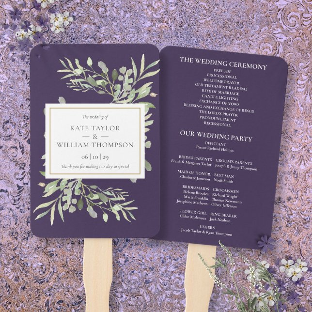 Lila Lavender Greenery Wedding Programm Fächer (Purple Lavender Greenery Wedding Program Hand Fan)