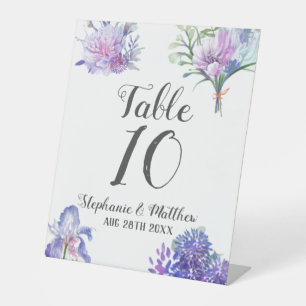 Lila Lavender Hydrangeas Hochzeitsfeier Tischnumme Sockelschild