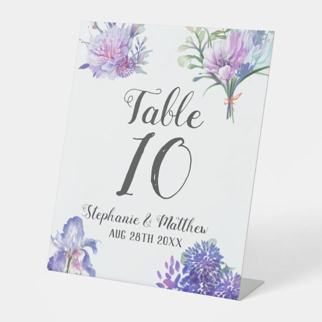 Lila Lavender Hydrangeas Hochzeitsfeier Tischnumme Sockelschild (Vorderseite)